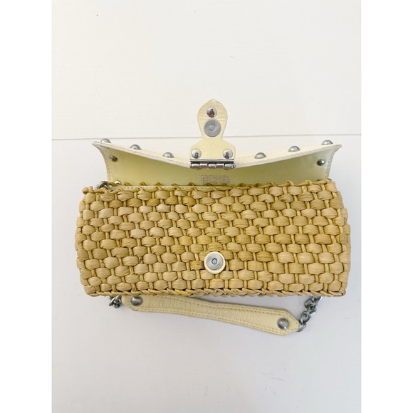 Michael Kors Patent Leather Santorini Shoulder Bag Flap Woven Corn Husk Handbag - Picture 4 of 13